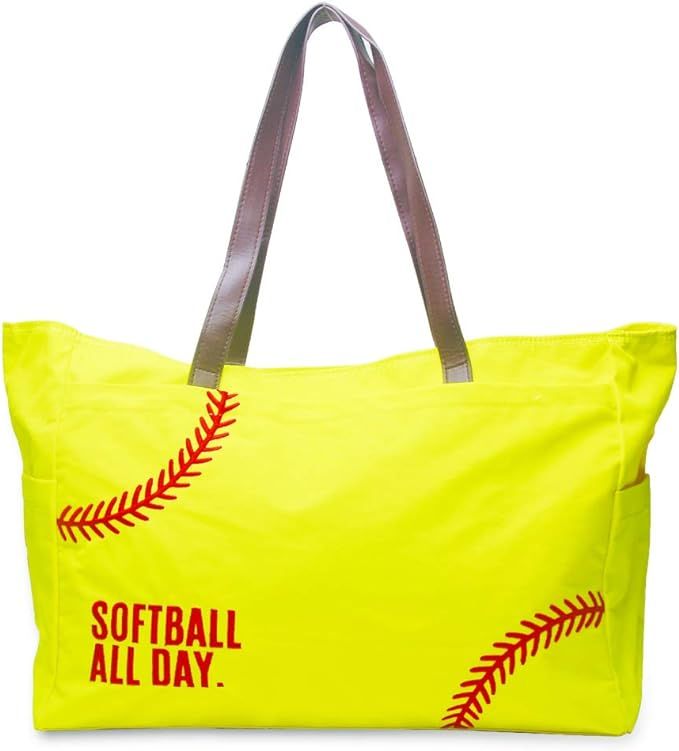 Gabigaba Woman Baseball Tote Handbag Large Oversize Casual Canvas Sports Mom Beach Travel Bag | Amazon (US)
