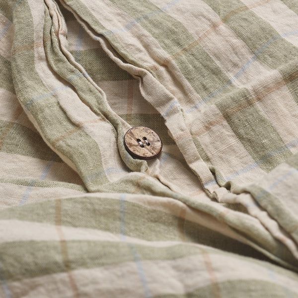 Pear Check Stripe Linen Duvet Cover | Piglet