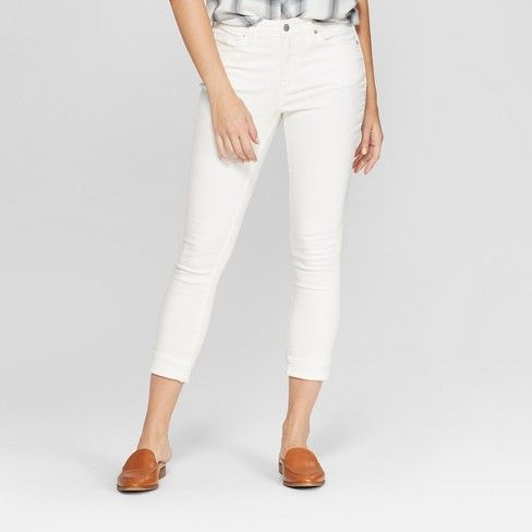 Women's High-Rise Cuffed Hem Skinny Crop Jeans - Universal Thread™ White | Target