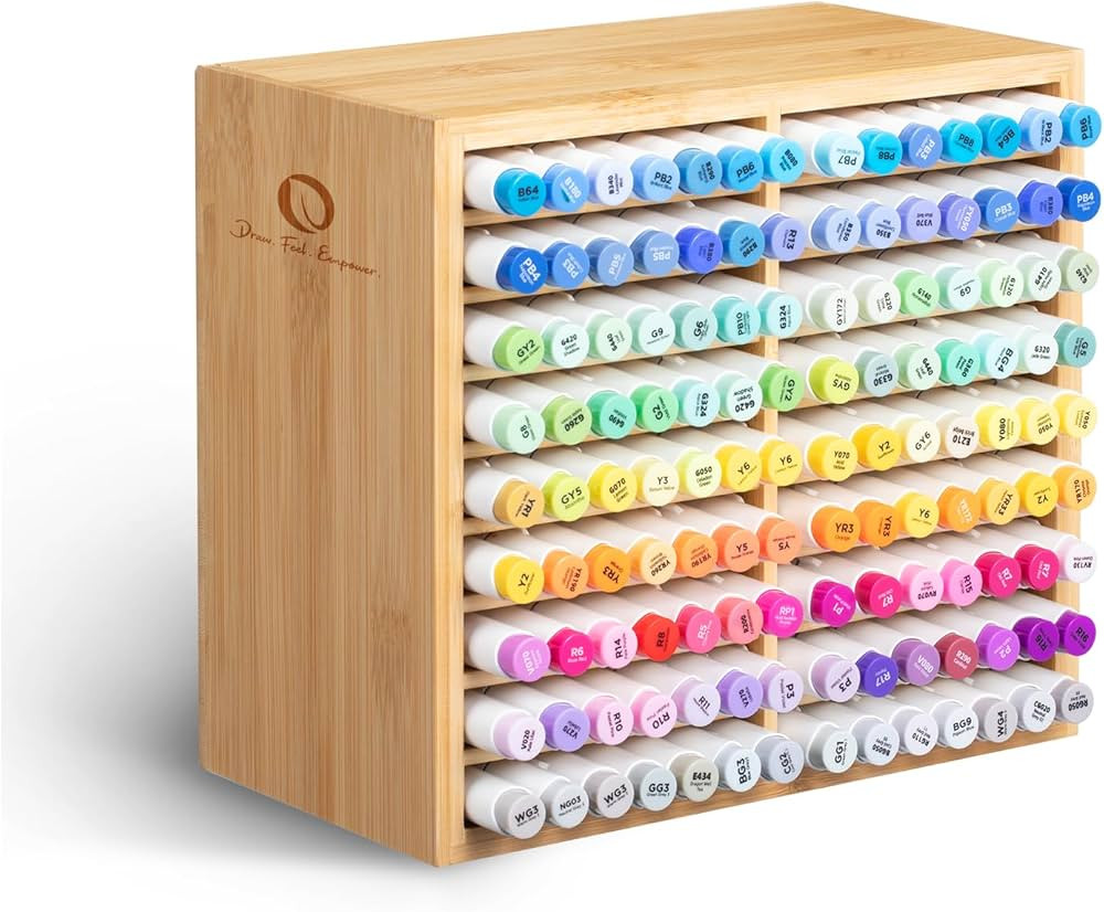 Ohuhu Bamboo Marker Organizer, Wooden Desktop Storage Hold 126 Markers, Pens, Pencils, Art Brushe... | Amazon (US)