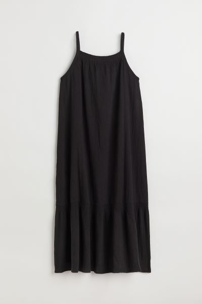 Sleeveless, calf-length dress in textured, double-weave cotton fabric. Short, narrow shoulder str... | H&M (US + CA)