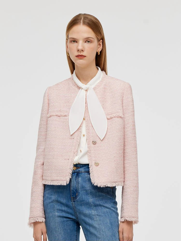 Kragenlose Tweed-Kurzjacke für Damen | GOELIA