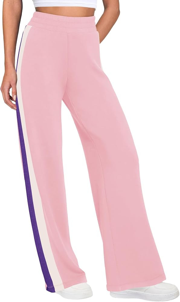 SENSERISE Women Sweatpants Color Block Wide Leg Track Pants High Waisted Side Striped Pants with ... | Amazon (US)