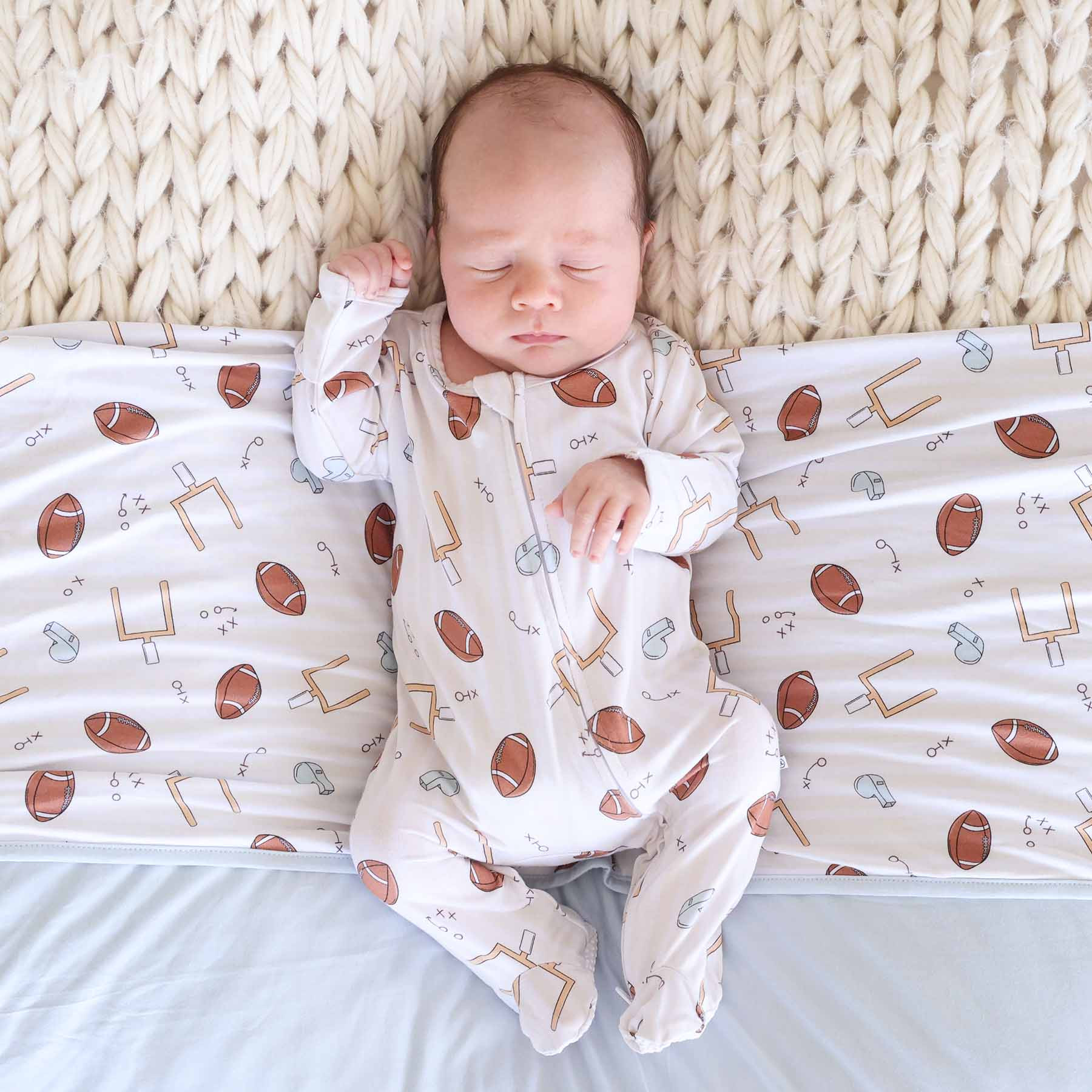 Tiny Touchdowns Zipper Footie | Neutral | Caden Lane