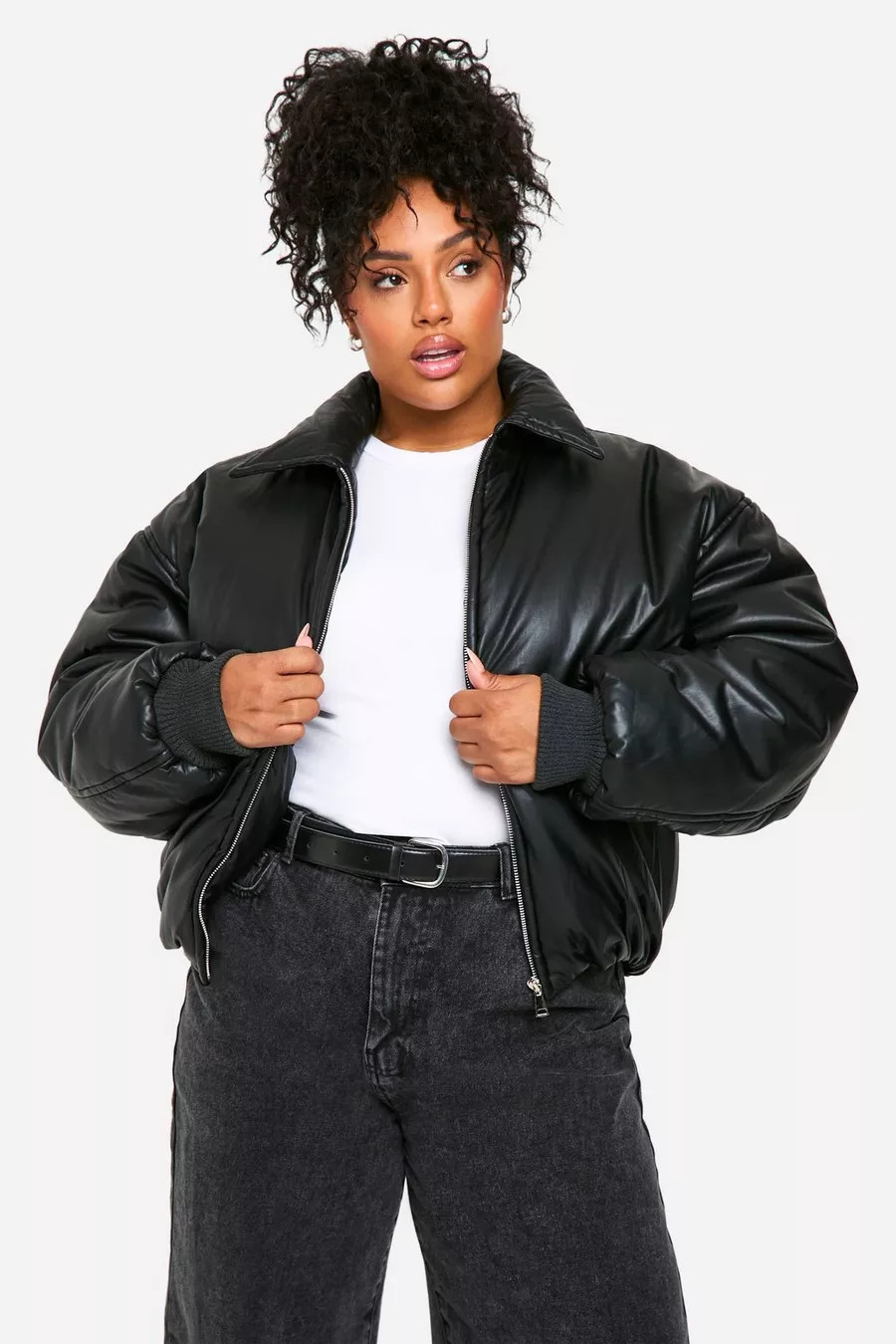 Plus Padded Faux Leather Bomber Jacket | boohoo (US & Canada)