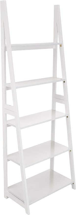 Amazon Basics Ladder Bookshelf Organizer, 5-Tier, Solid Rubberwood Frame, White Finish, 14 D x 24... | Amazon (US)