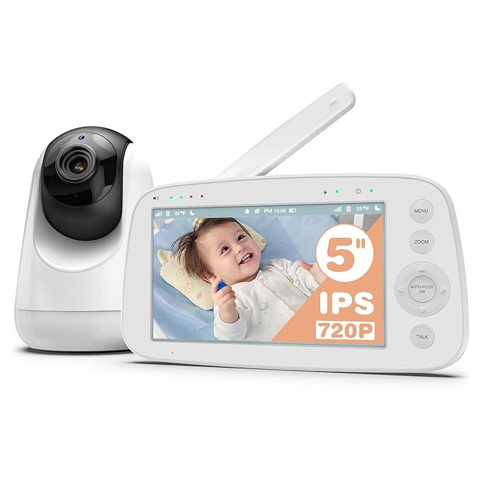HiPP Baby Monitor, 5" 720P Video Baby Monitor with Pan-Tilt-Zoom Camera, Audio and Visual Monitor... | Amazon (US)