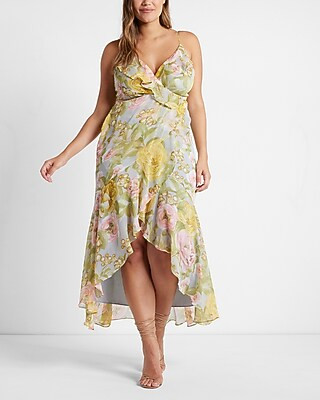 Floral Print Ruffle Faux Wrap Hi-lo Maxi Dress | Express