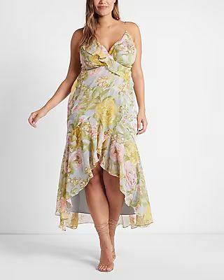 Floral Print Ruffle Faux Wrap Hi-Lo Maxi Dress | Express