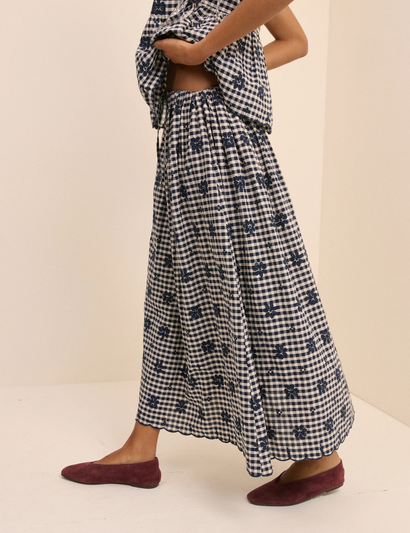 Navy Gingham Naples Midi Skirt | Nobody's Child