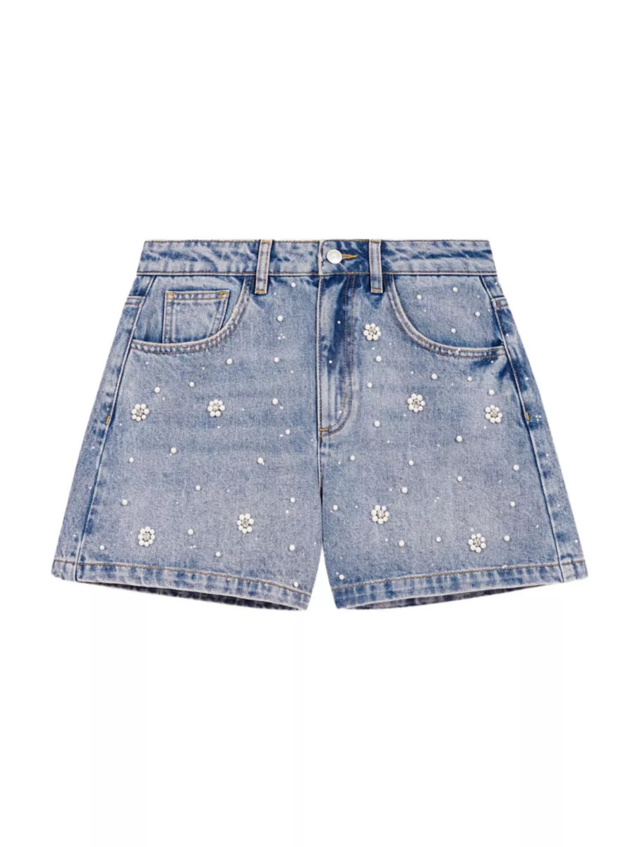 Shop Maje Denim Shorts with Embroidered Beads | Saks Fifth Avenue | Saks Fifth Avenue