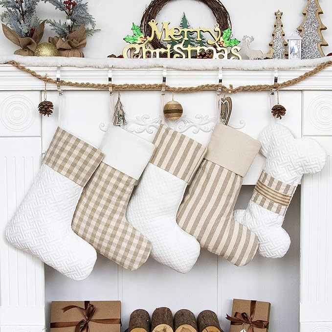 LUBOT Set of 4 (4 Boots + 1 Bone) Christmas Stockings(20inch) Plaid/Rustic/Farmhouse/Country Fire... | Amazon (US)