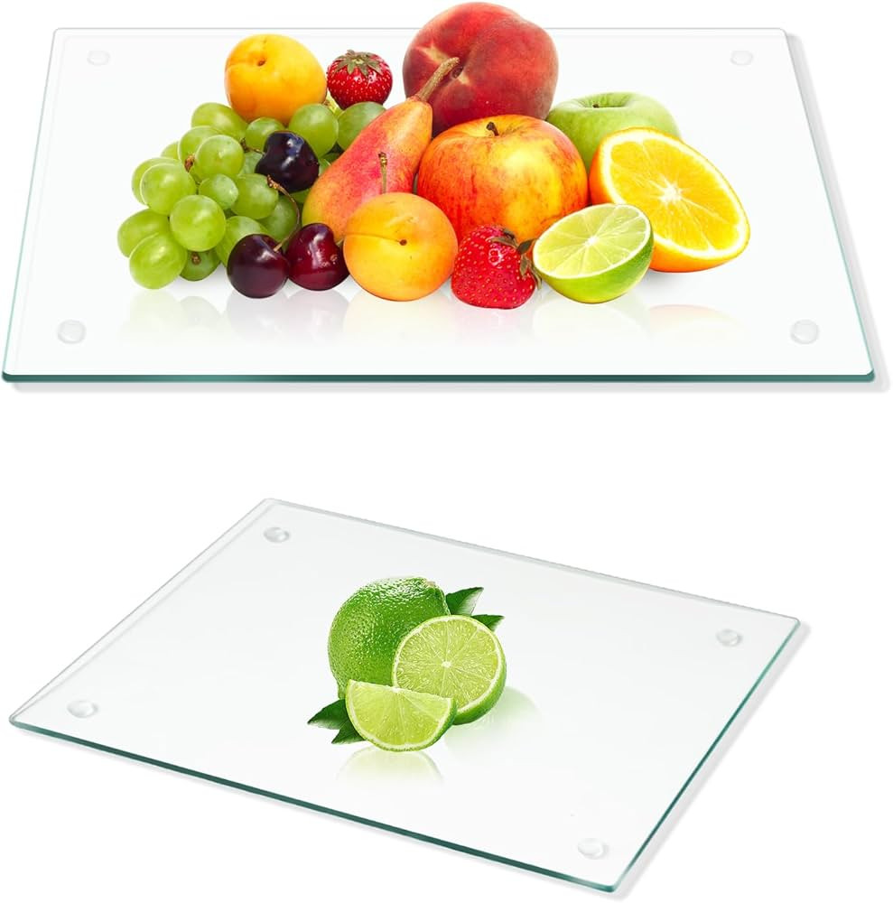 Clear Glass Cutting Board for Kitchen 2 Pcs (12"x16" & 8"x12"),Tempered Glass with Rubber Feet,No... | Amazon (US)