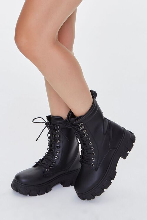 Faux Leather Lace-Up Chunky Booties | Forever 21 | Forever 21 (US)