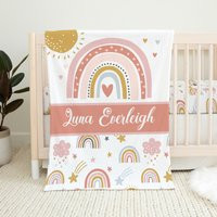 Personalized Baby Girl Blanket, Rainbow Shower Gift, Crib Bedding, Baby, New Bedding | Etsy (US)