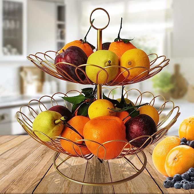 2 Tier Kitchen Countertop Fruit Basket Bowl for Bread Vegetables Snack Storage, Removable Organiz... | Amazon (US)
