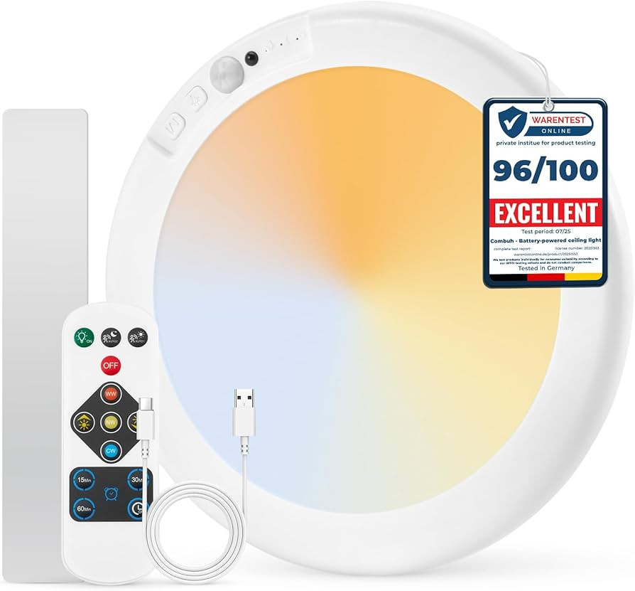 Combuh Battery Operated Shower Light Waterproof Inside, Rechargeable Motion Sensor Ceiling Lights... | Amazon (US)