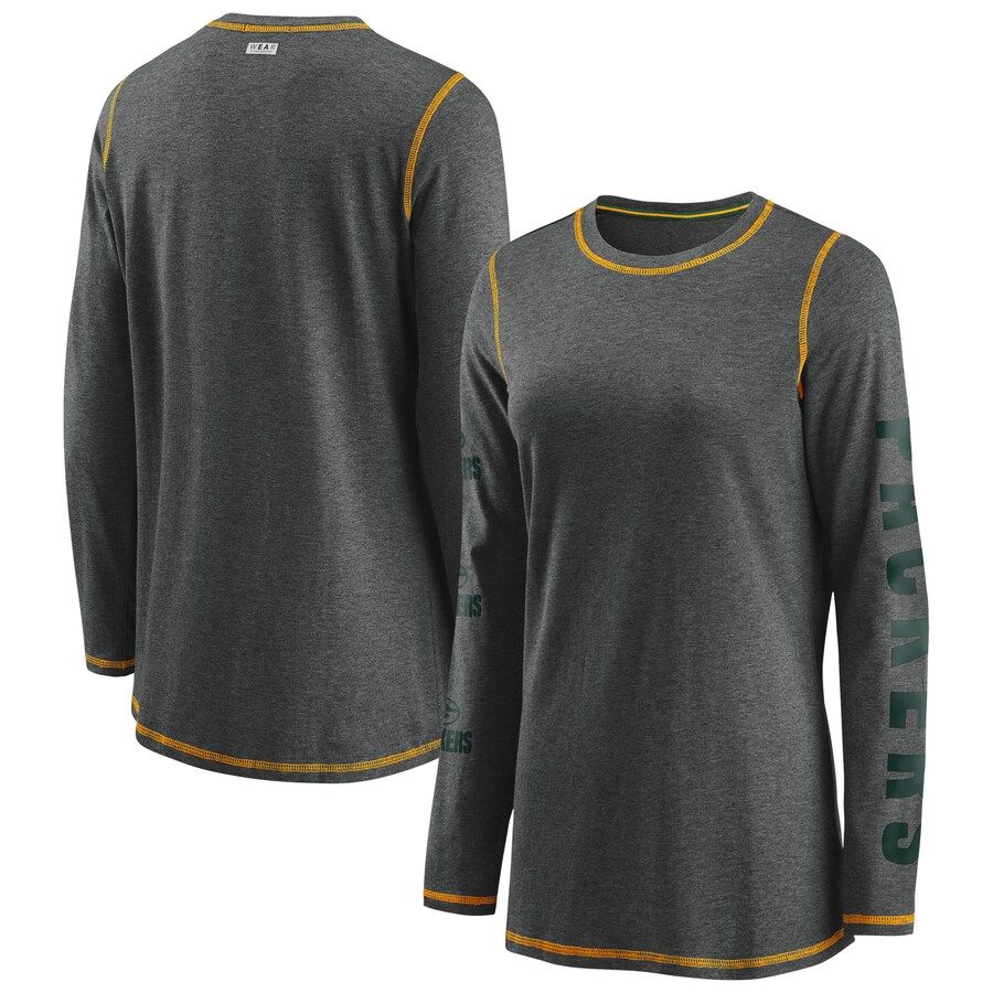 Women's Green Bay Packers WEAR By Erin Andrews Heathered Charcoal Contrast Stitch Tri-Blend Long ... | NFL Shop