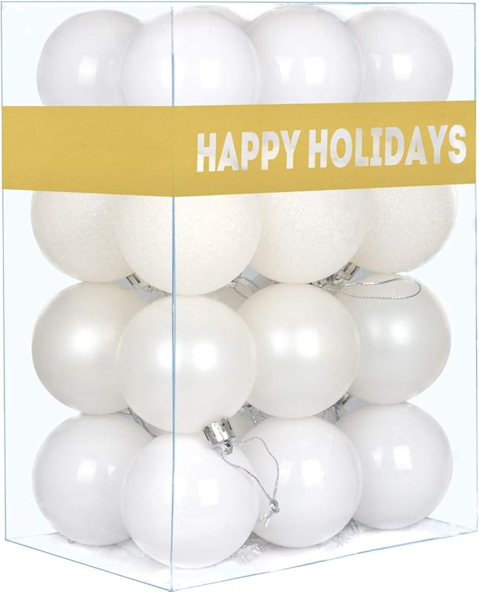 Amazon.com: White 2.5" Christmas Balls Christmas Tree Decoration Ornaments Shatterproof Hanging B... | Amazon (US)