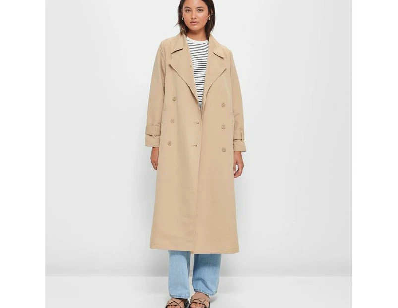 Button Front Longline Trench Coat - Lily Loves - Neutral | Catch.com.au