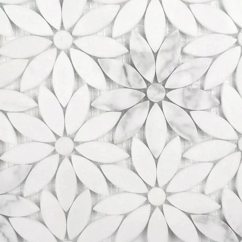 Tuscany 12 in. x 12 in. Marble Pressed Edge Flower Mosaic Decorative Kitchen & Bathroom Wall Tile | Wayfair North America