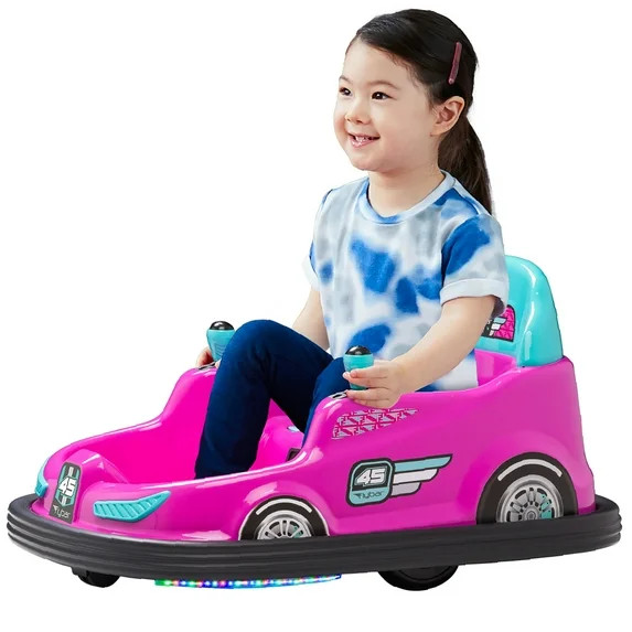 Kid Trax 6V Bumper Car Ride-On Toy, Pink, 360° Spin with LED Lights, Soft Bumpers, Safety Belt | Walmart (US)