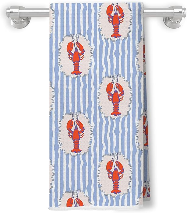 Amazon.com: GDJIEGBC Red Lobster Coastal Beach Kitchen Towels Decorative, Retro Blue Striped Naut... | Amazon (US)