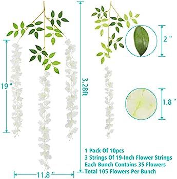 10 Pack Artificial Wisteria Hanging Flower Vine Ratta Silk Fake Flower for Wedding Decor/Wall Dec... | Amazon (US)