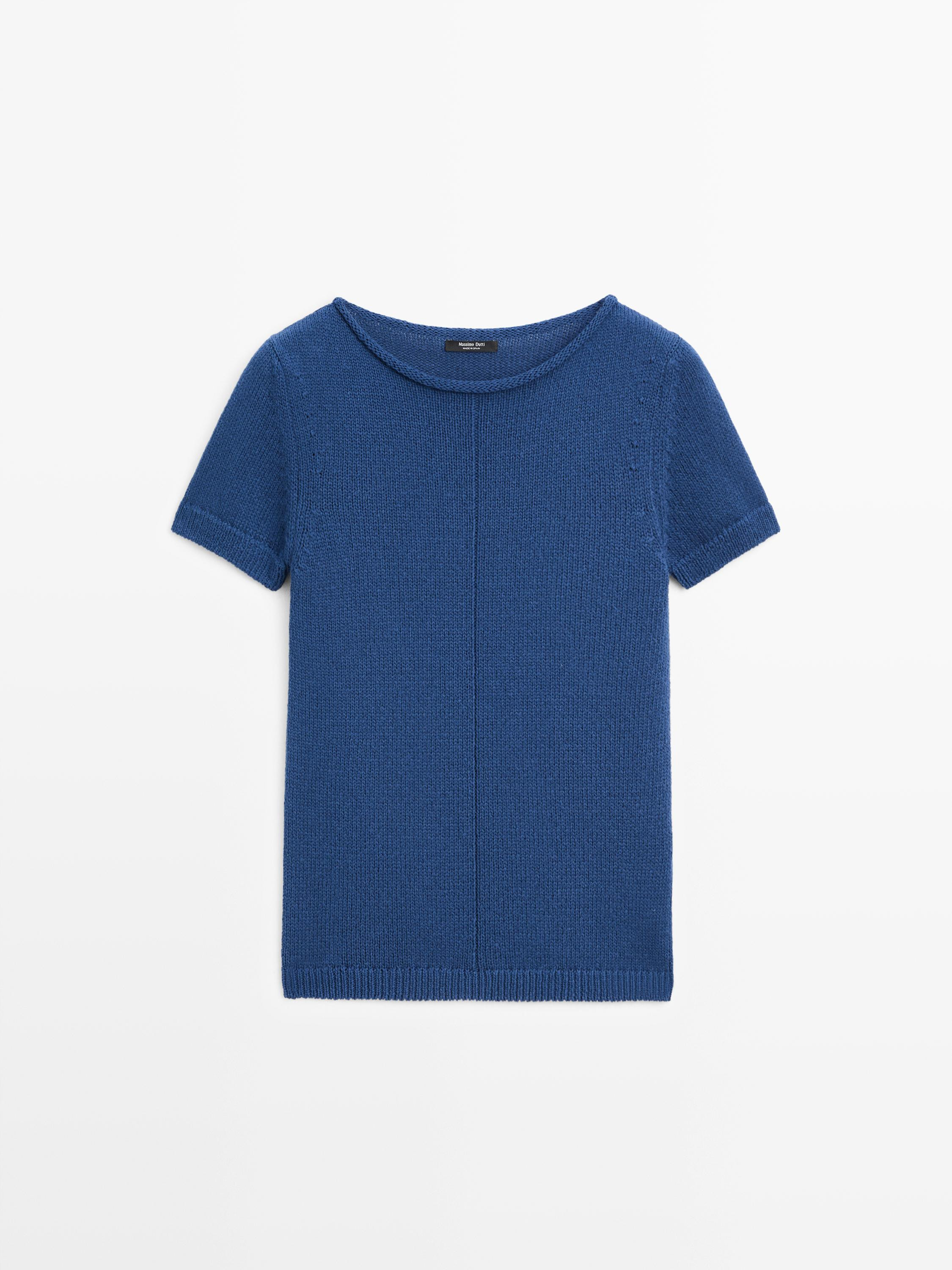 Short sleeve knit cotton blend sweater | Massimo Dutti UK
