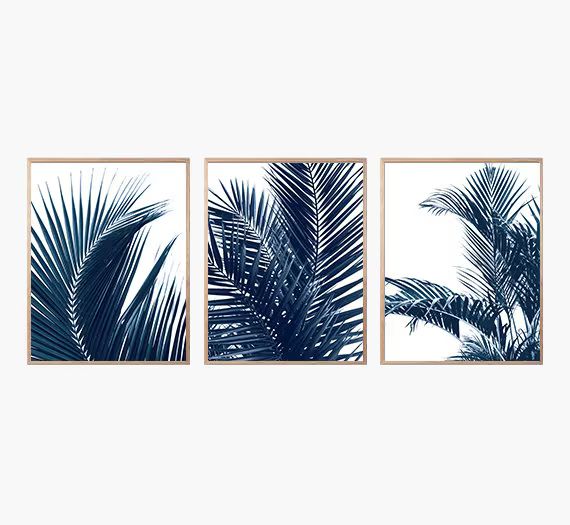 Set Of 3 Prints Navy Blue Wall Art Botanical Prints Palm | Etsy | Etsy (US)