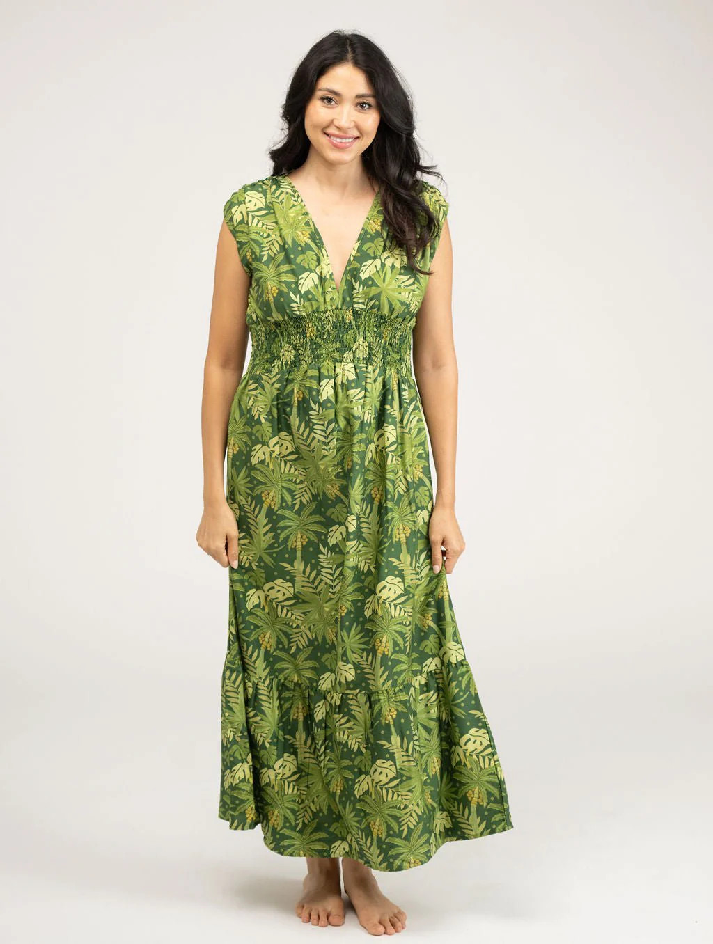 The Lauren Dress | Dark Green Palm Leaf | Beau & Ro