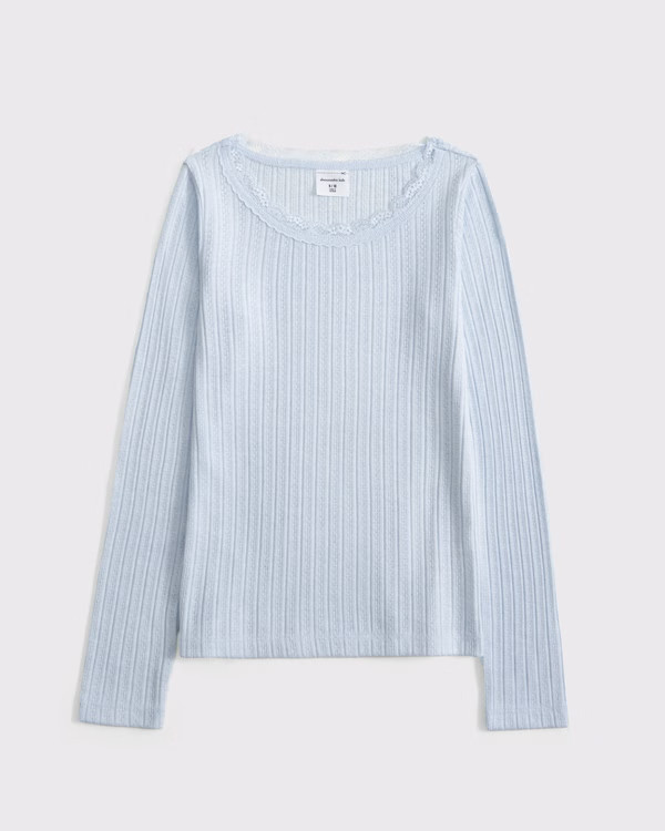 long-sleeve pointelle lace-trim top | Abercrombie & Fitch (US)