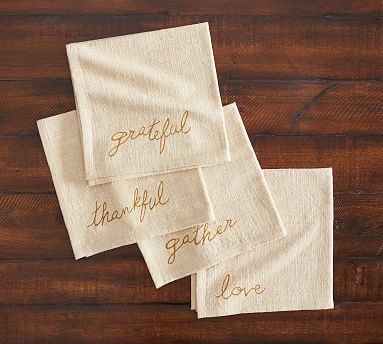 Harvest Embroidered Organic Cotton Casual Napkins - Set of 4 | Pottery Barn (US)
