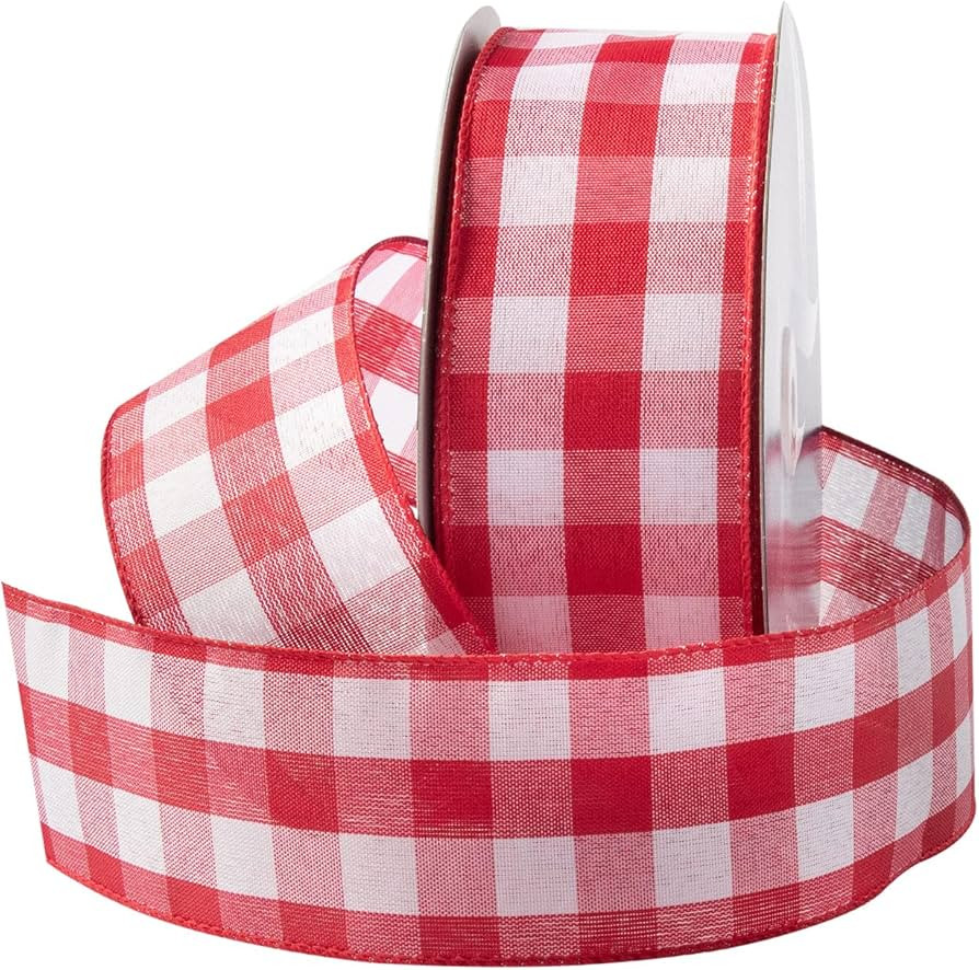 Royal Imports Buffalo Checkered Plaid Christmas Ribbon Wired, Red/White, 2.5" (#40) Gingham Desig... | Amazon (US)