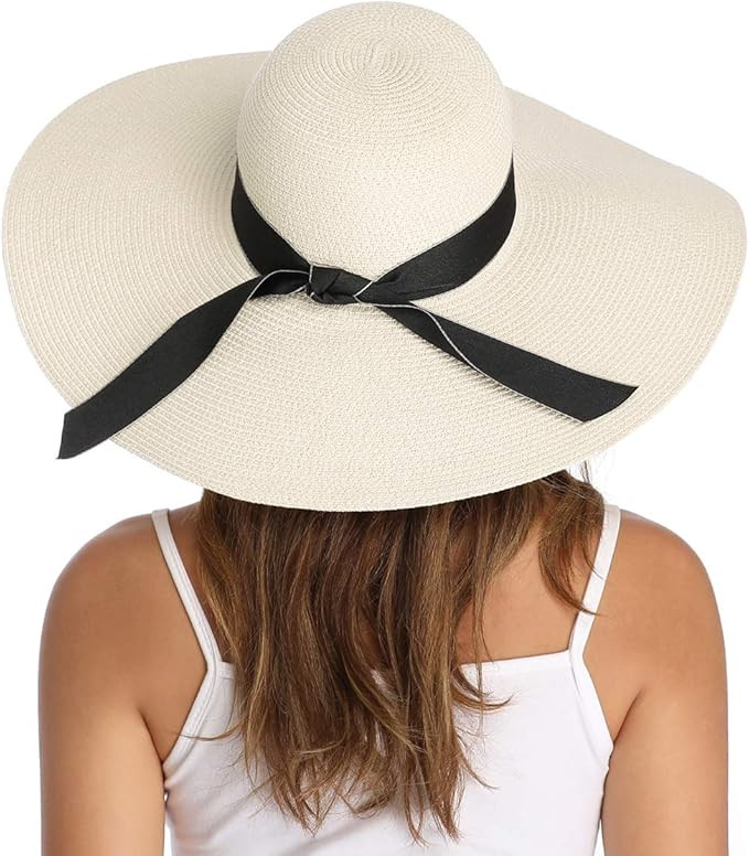 Lanzom Womens 5.5 Inches Big Bowknot Straw Hat Large Floppy Foldable Roll up Beach Cap Sun Hat UP... | Amazon (US)