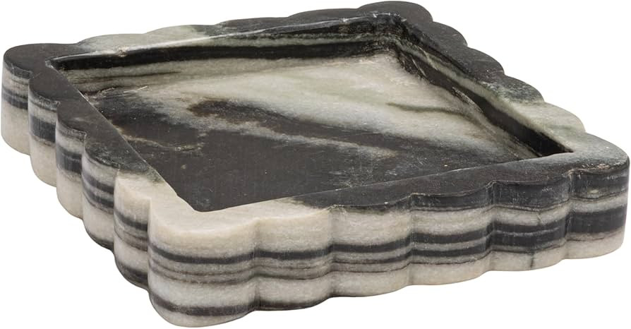 Creative Co-Op Square Mélange Scalloped Marble Tray, Grey | Amazon (US)