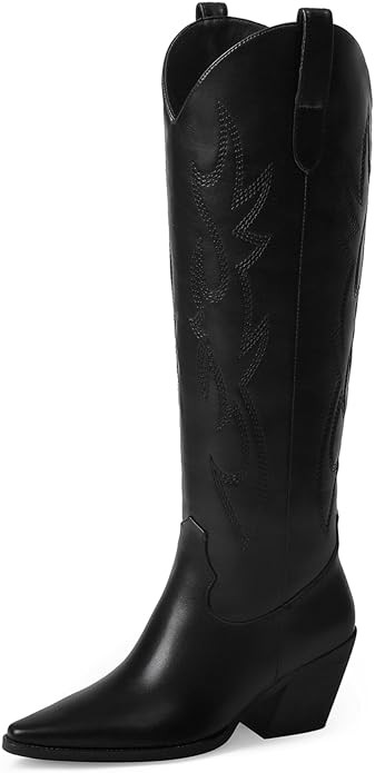 iiimmu Cowgirl Boots Women Knee High Boots Pointed Toe and Block Heel Cowboy Suede and Faux Leath... | Amazon (US)