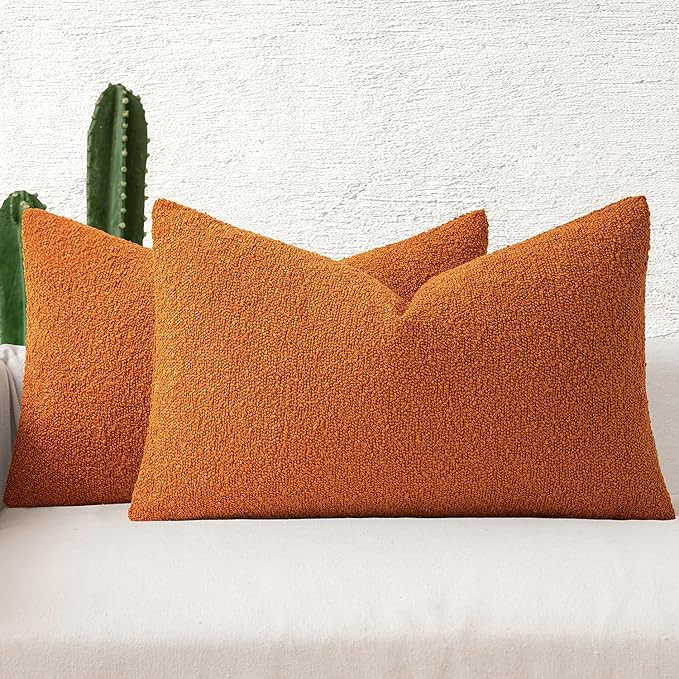 MIULEE Set of 2 Orange Fall Throw Pillow Covers 12x20 Inch Decorative Couch Pillow Covers Texture... | Amazon (US)