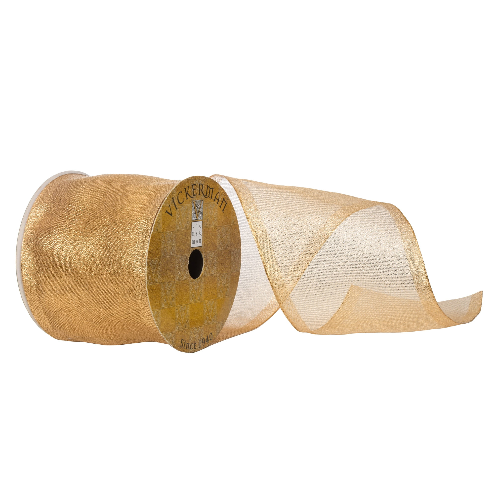 Vickerman 4" x 10 Yards Gold Shiny Wired Christmas Ribbon | Walmart (US)