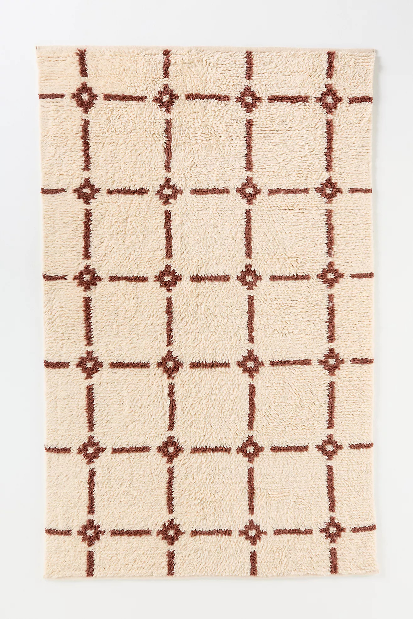 Neutral Grid Handwoven Cotton Wool Blend Shag Geometric Rug | Anthropologie (US)