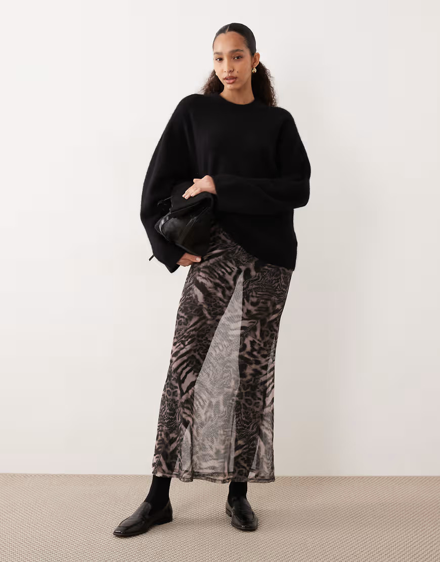 ASOS DESIGN mesh sheer maxi skirt in animal print-Multi | ASOS (Global)