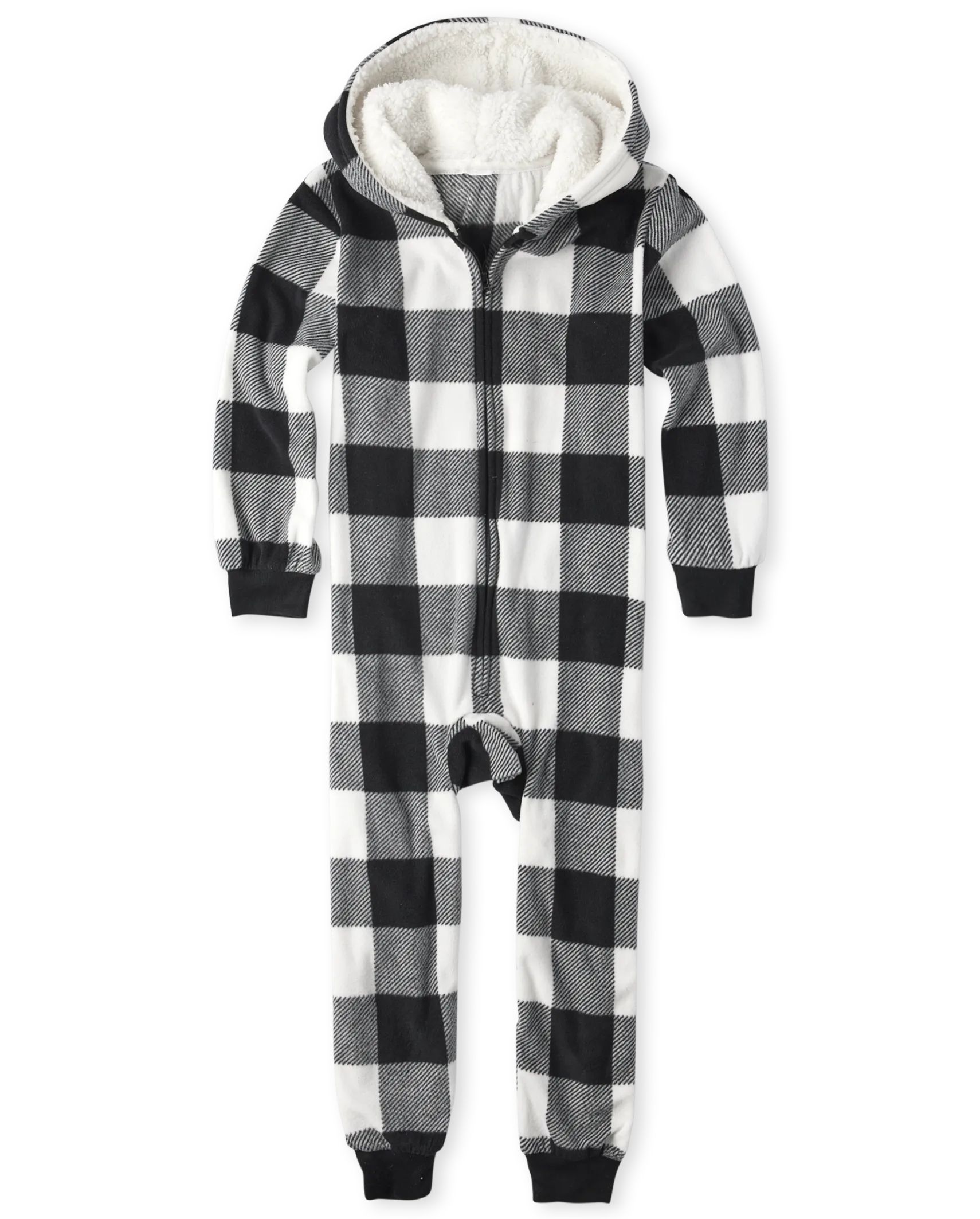 Unisex Kids Matching Family Buffalo Plaid Fleece One Piece Pajamas - black | The Children's Place