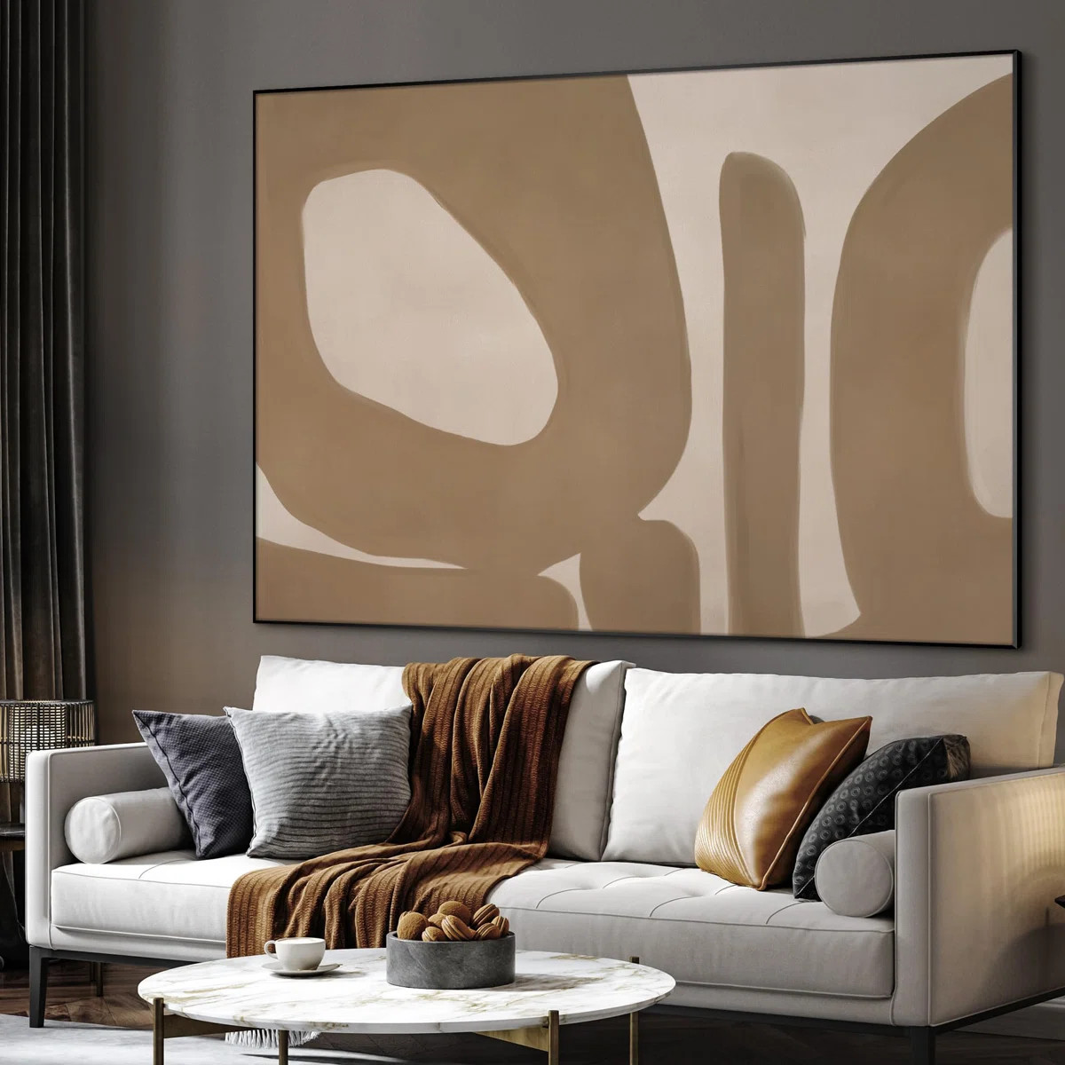 Extra Large Wall Art Fabric Print - Minimalist Earth Tone Abstract Neutral Organic Shapes Illustr... | Wayfair North America