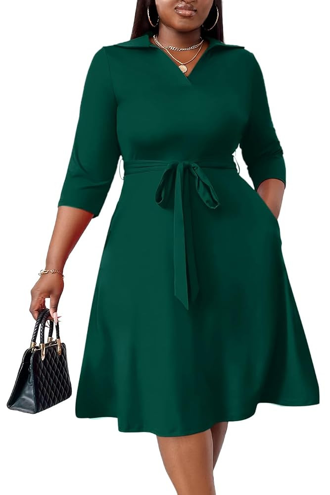 FANDEE Plus Size Midi Dress for Women - Printing Summer Dresses for Wedding Guest Cocktail Party ... | Amazon (US)