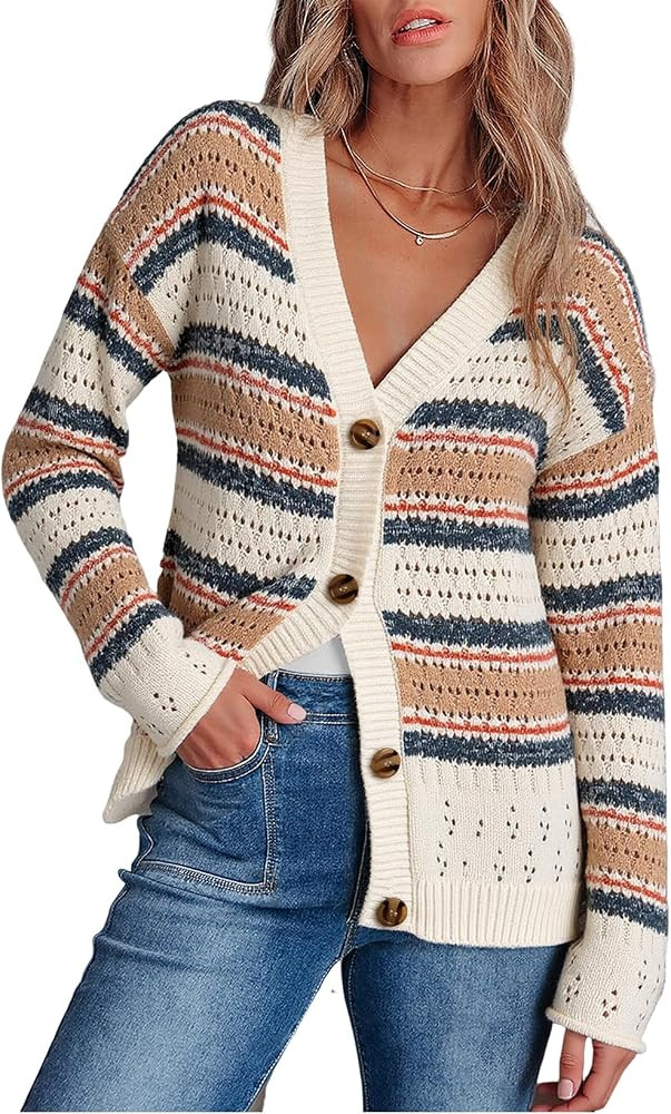 Dokotoo Women's 2025 Fashion Casual Open Front Long Sleeve Hollow Out Crochet Knit Cardigans Swea... | Amazon (US)