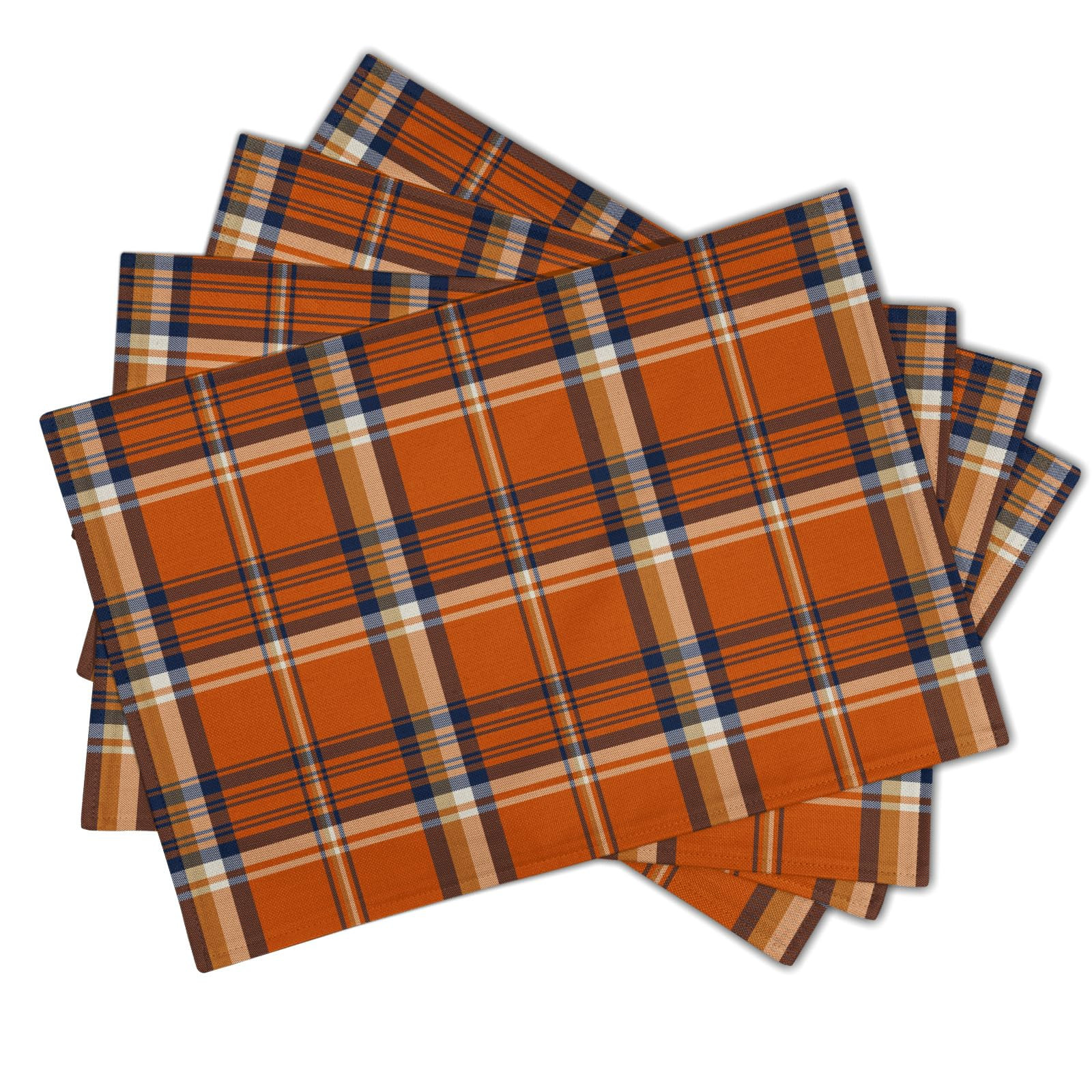 Fall Plaid Placemats Set of 4 Orange Navy Blue Buffalo Plaid Thanksgiving Themed Table Mats Farmh... | Amazon (US)