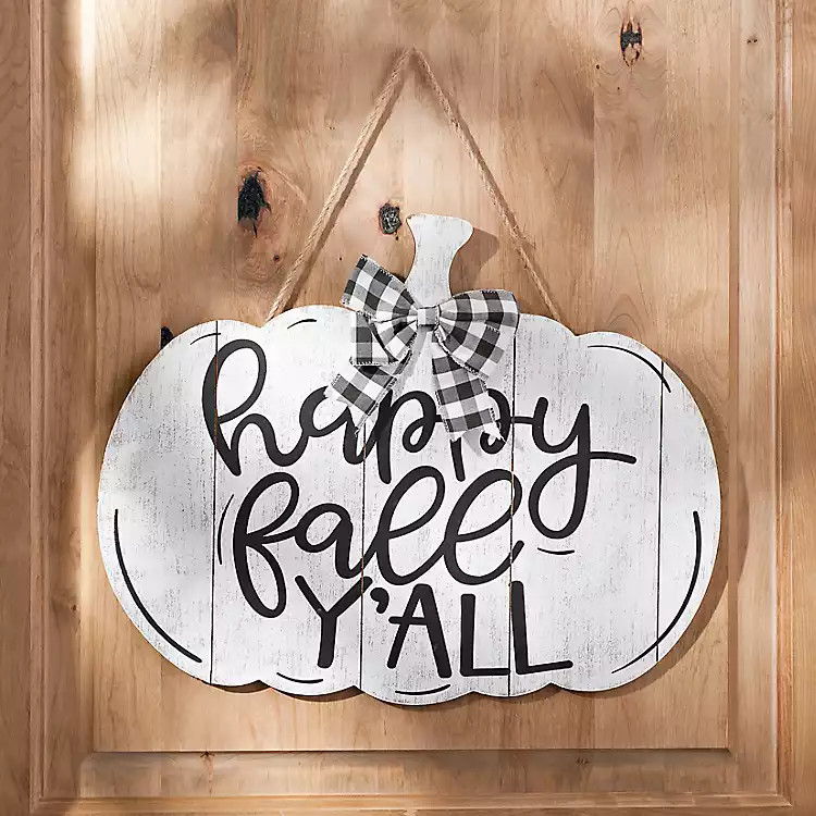 White Happy Fall Y'all Pumpkin Plaque | Kirkland's Home