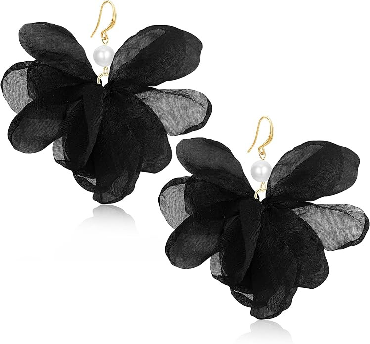 Bohemian Big Pearl Fabric Flower Fringe Dangle Drop Earrings Handmade Floral Hook Earrings For Wo... | Amazon (US)