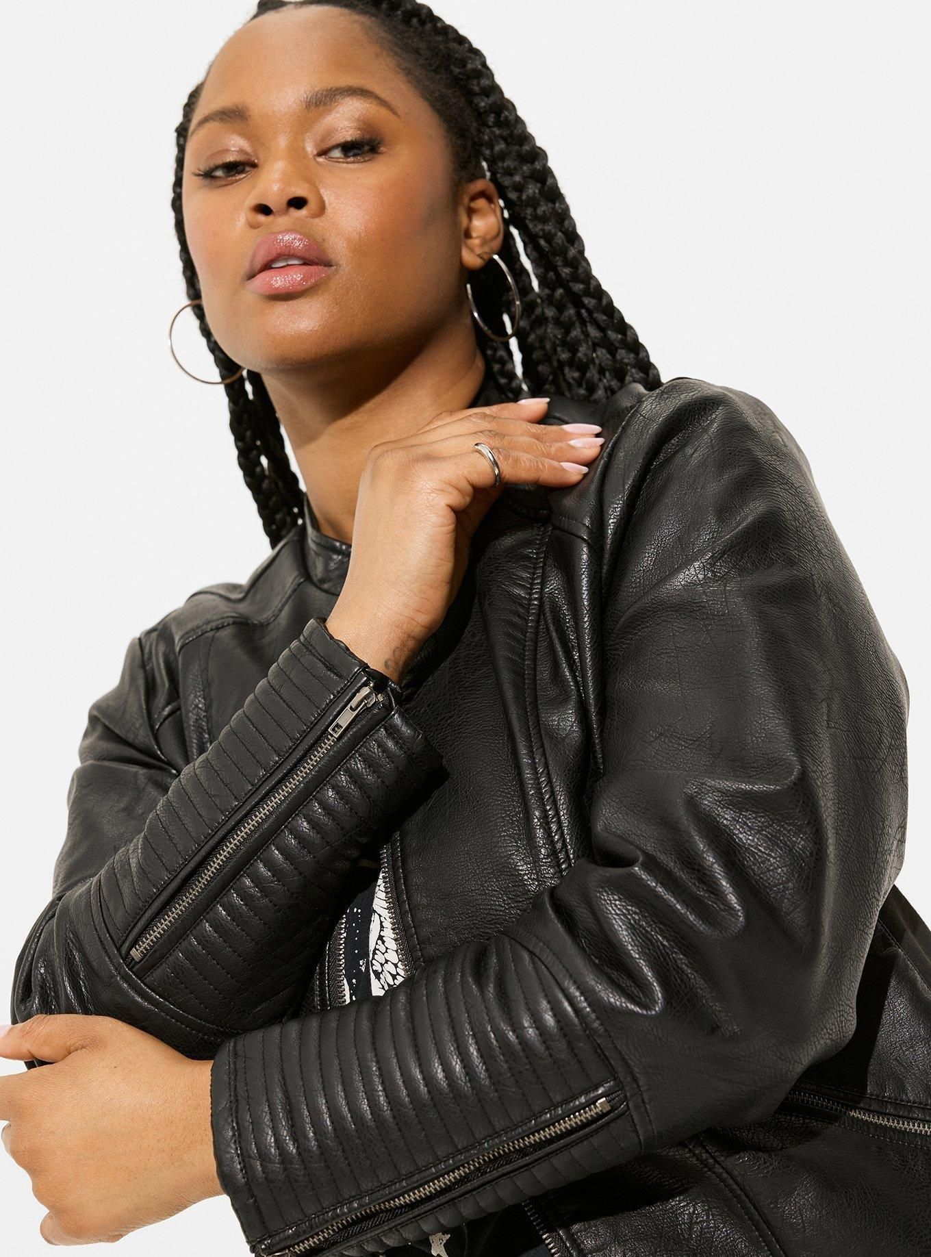 Faux Leather Collarless Moto Jacket | Torrid (US & Canada)