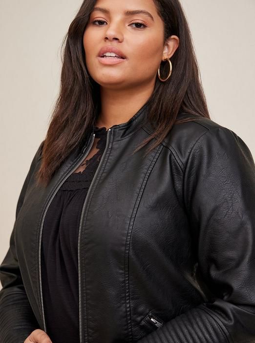 Faux Leather Collarless Moto Jacket | Torrid (US & Canada)